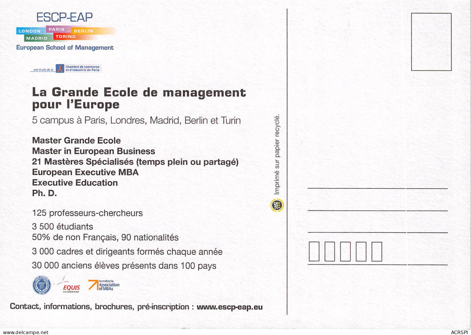 ESCP EAP Ecole De Management Pour L Europe, PARIS 4(scan Recto-verso) MB2322 - Werbepostkarten