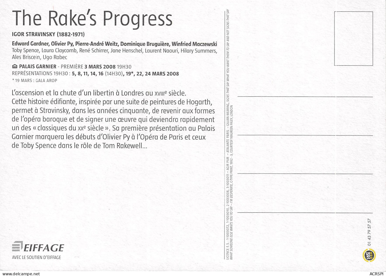 The Rake S Progress OPERA DE PARIS 14(scan Recto-verso) MB2322 - Reclame