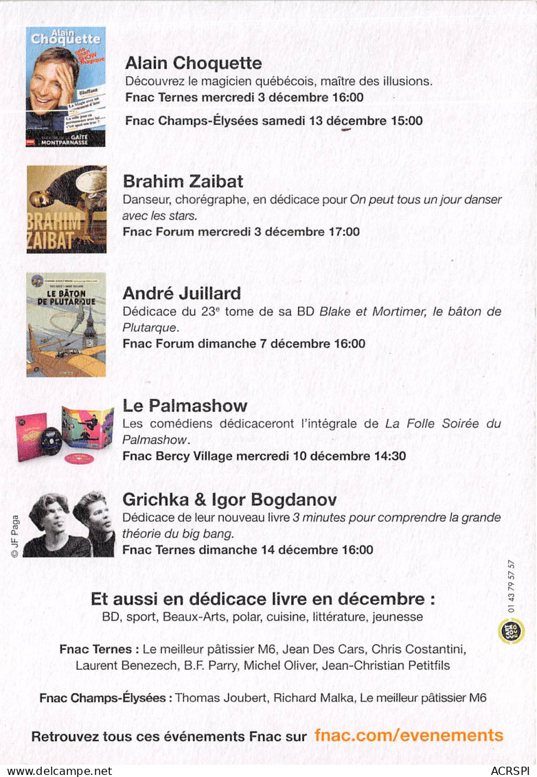 LES RENDEZ VOUS FNAC Dedicaces PARIS PALMASHOW FNAC 4(scan Recto-verso) MB2323 - Advertising