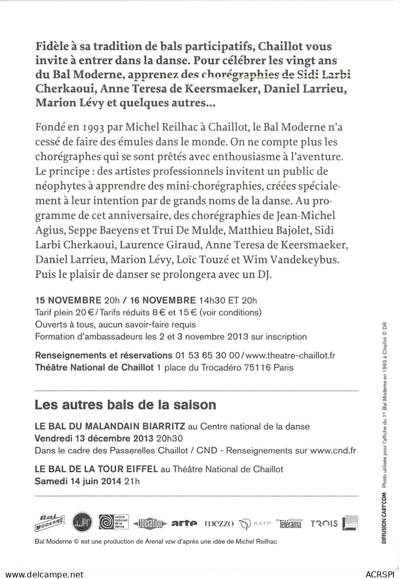 Theatre National De Chaillot LE BAL MODERNE Fete Ses Vingt Ans 13(scan Recto-verso) MB2323 - Werbepostkarten