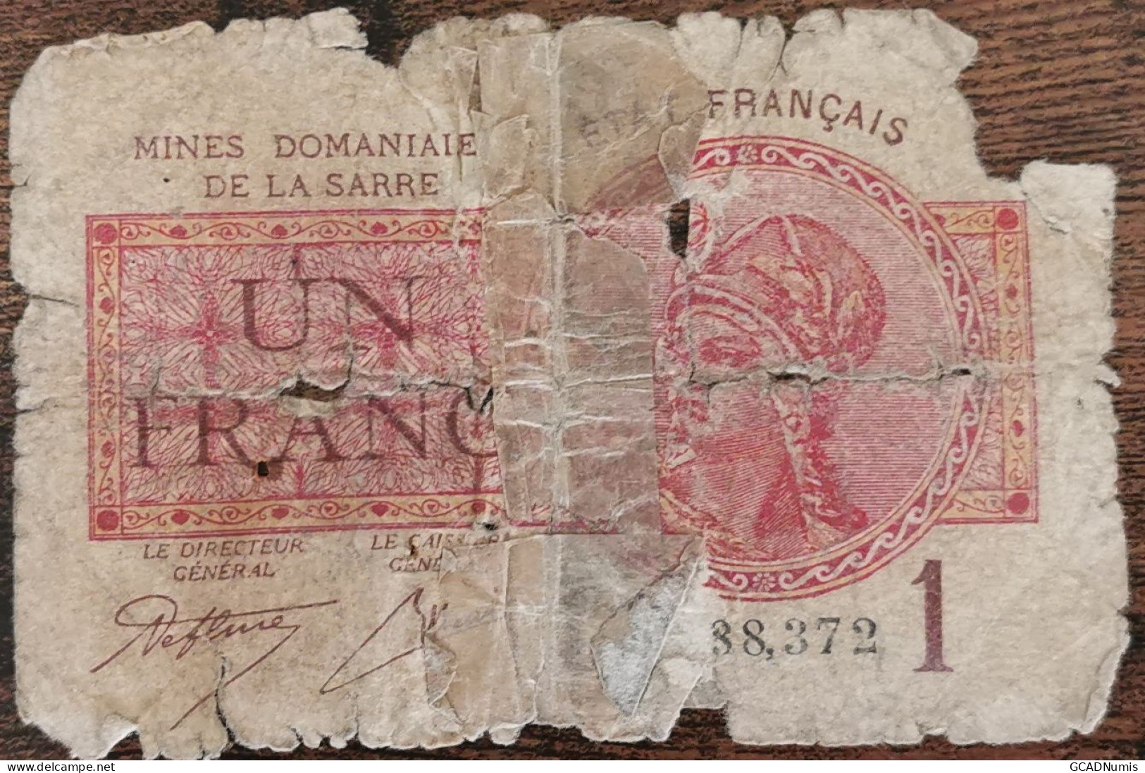 Billet De 1 Franc MINES DOMANIALES DE LA SARRE état Français A 338372  Cf Photos - 1947 Sarre