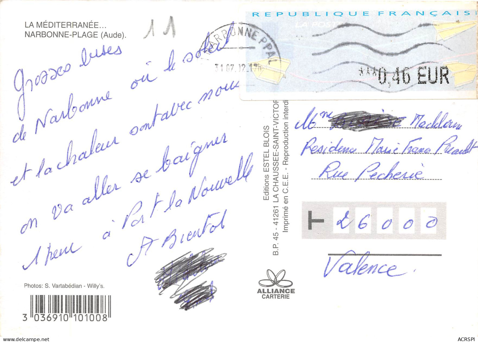 Affectueuses Pensees NARBONNE PLAGE 13(scan Recto-verso) MB2329 - Narbonne