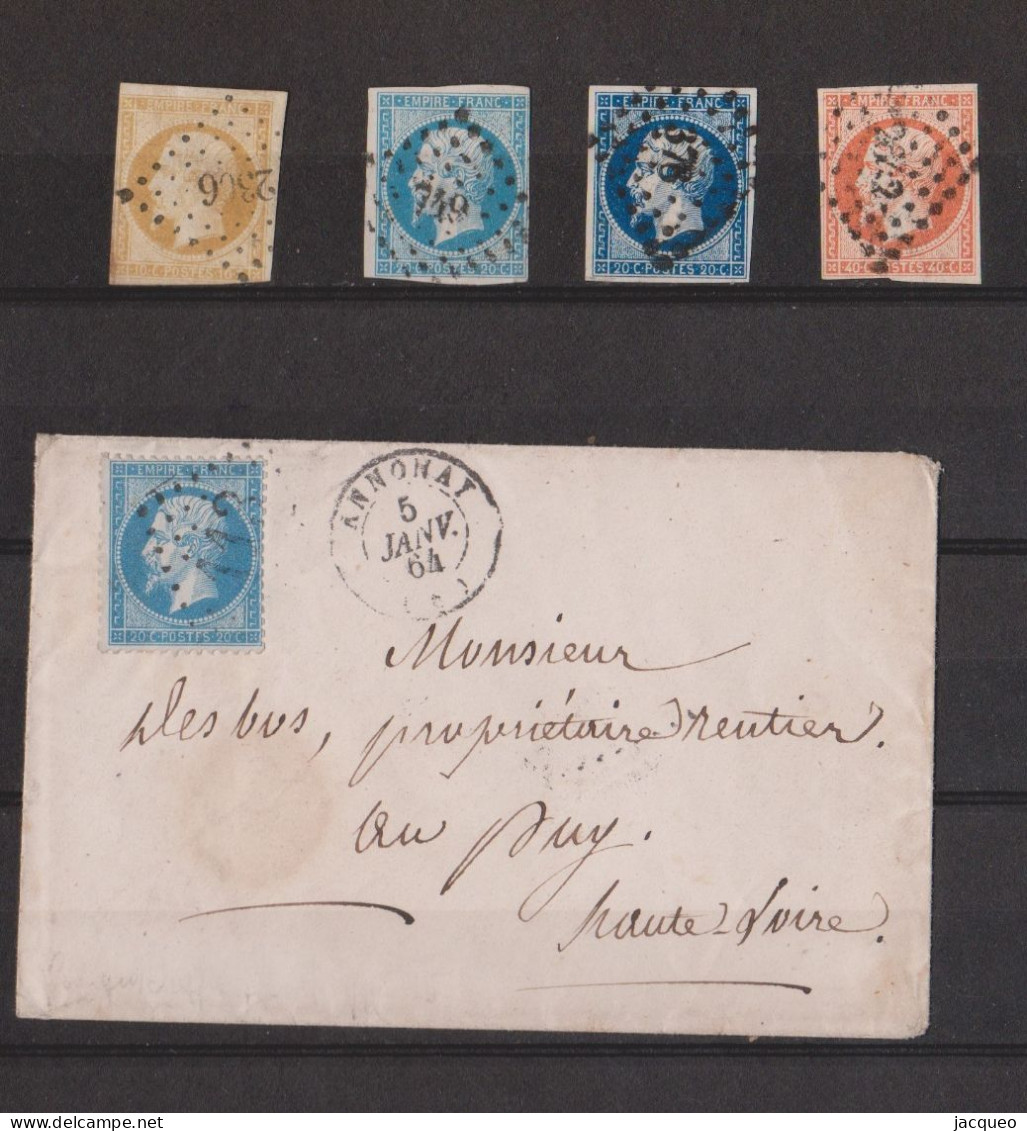 FRANCE N°13A - N°14 - N°14A -16A 1856-1860 NAPOLEON III  4 TIMBRES  + LETTRE N°14 ANNOHAY  VOIR SCAN - 1853-1860 Napoléon III.