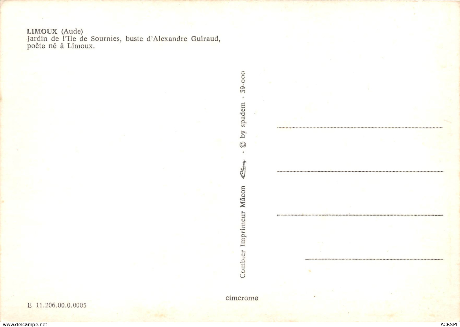 LIMOUX Jardin De L Ile De Sournies Buste D Alexandre Guiraud Poete Ne A Limoux  1(scan Recto-verso) MB2339 - Limoux