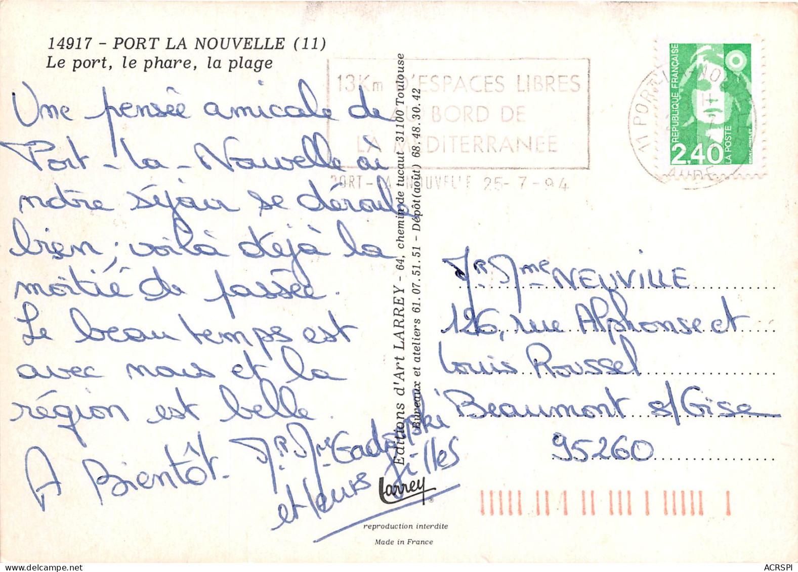 PORT LA NOUVELLE Le Port Le Phare La Plage 18(scan Recto-verso) MB2339 - Port La Nouvelle