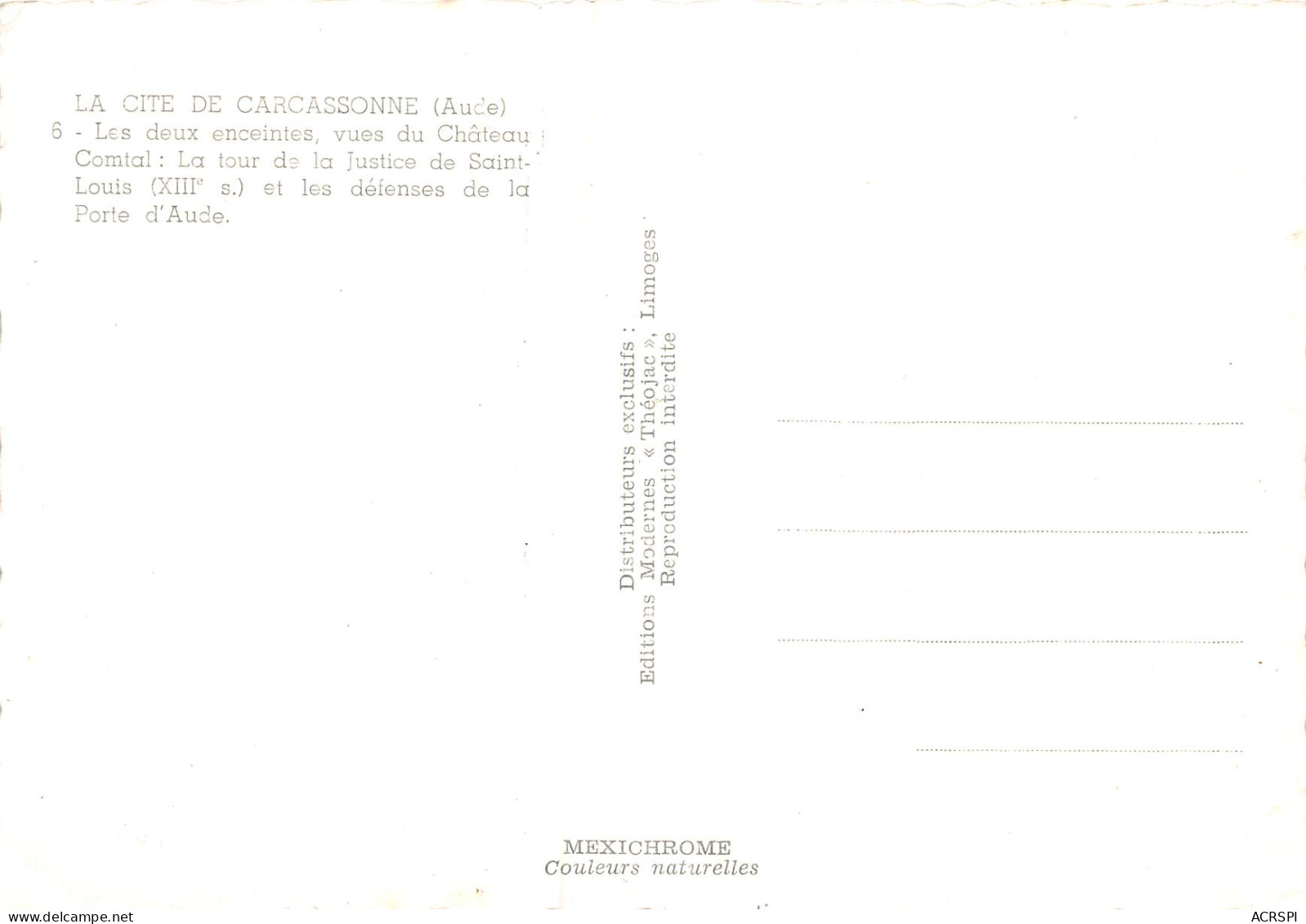 LA CITE DE CARCASSONNE Les Deux Enceintes Vues Du Chateau Comtal La Tour De La Justice 5(scan Recto-verso) MB2342 - Carcassonne
