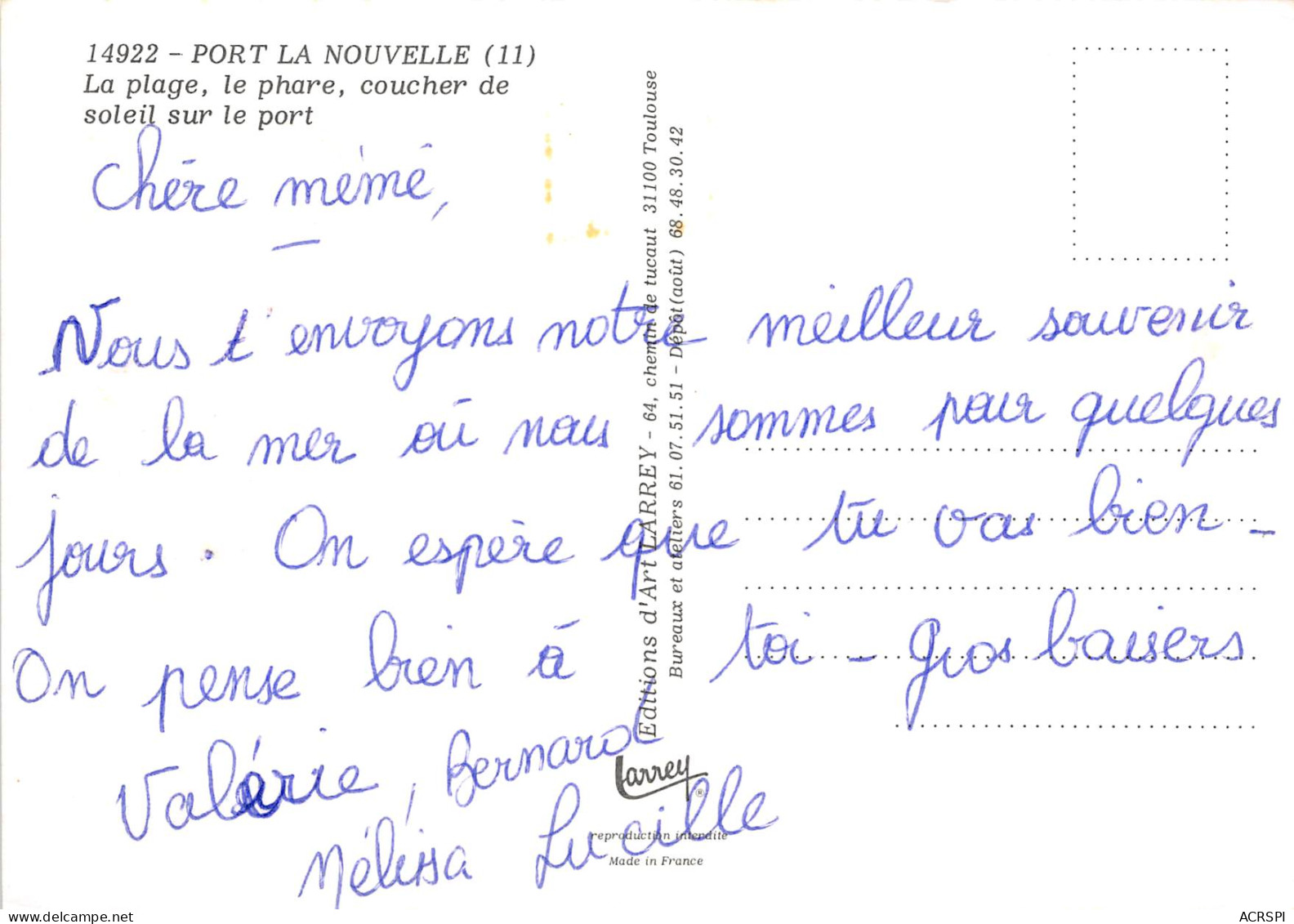 PORT LA NOUVELLE La Plage Le Phare Coucher De Soleil Sur Le Port 15(scan Recto-verso) MB2343 - Port La Nouvelle