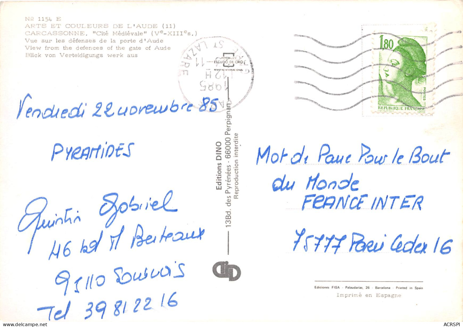 CARCASSONNE Vue Sur Les Defenses De La Porte D Aude 21(scan Recto-verso) MB2344 - Carcassonne