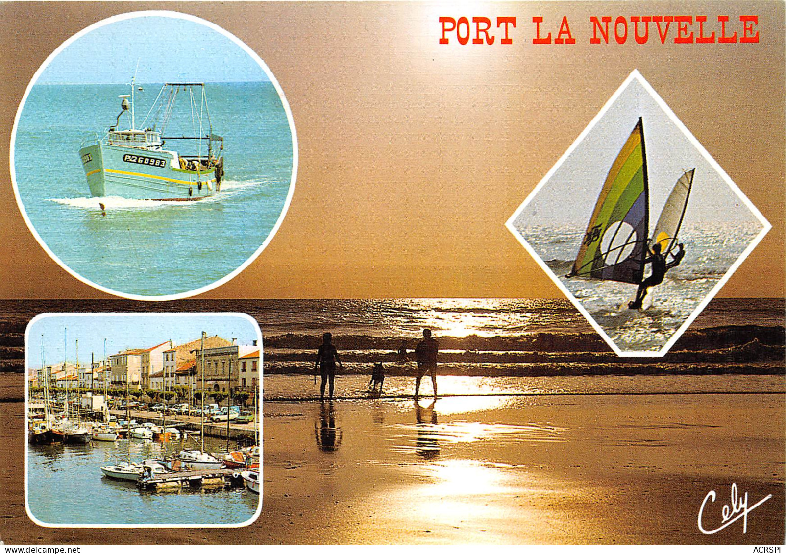 PORT LA Nouvelle Coucher De Soleil Nateau De Peche Une Planche A Voile Le Port De Plaisance 14(scan Recto-verso) MB2345 - Port La Nouvelle