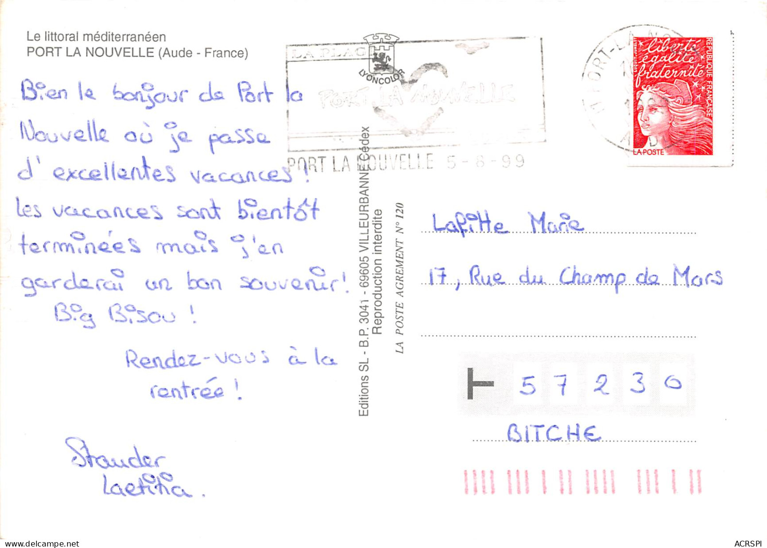 PORT LA Nouvelle Ici Les Vacances 15(scan Recto-verso) MB2345 - Port La Nouvelle