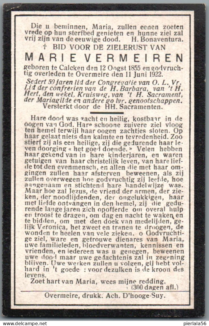 Bidprentje Kalken - Vermeiren Marie (1855-1922) - Andachtsbilder