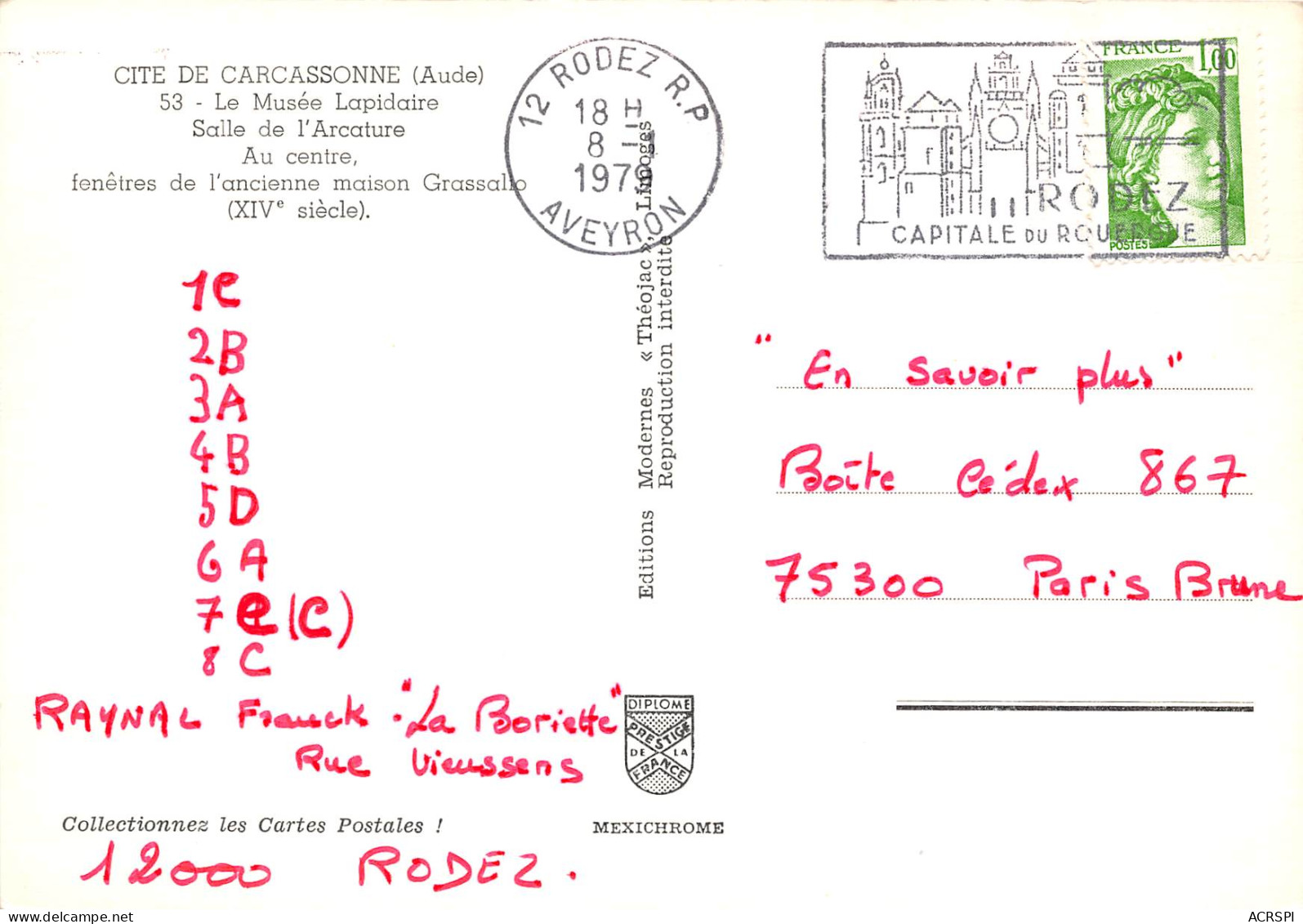 CARCASSONNE Le Musee Lapidaire Salle De L Arcature 5(scan Recto-verso) MB2346 - Carcassonne