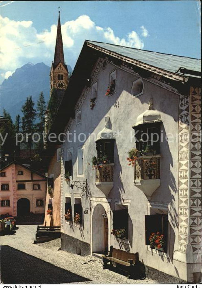 12508502 Scuol Tarasp Vulpera Dorfgasse In Scuol Kirchturm Alpines Heilbad Alpen - Other & Unclassified