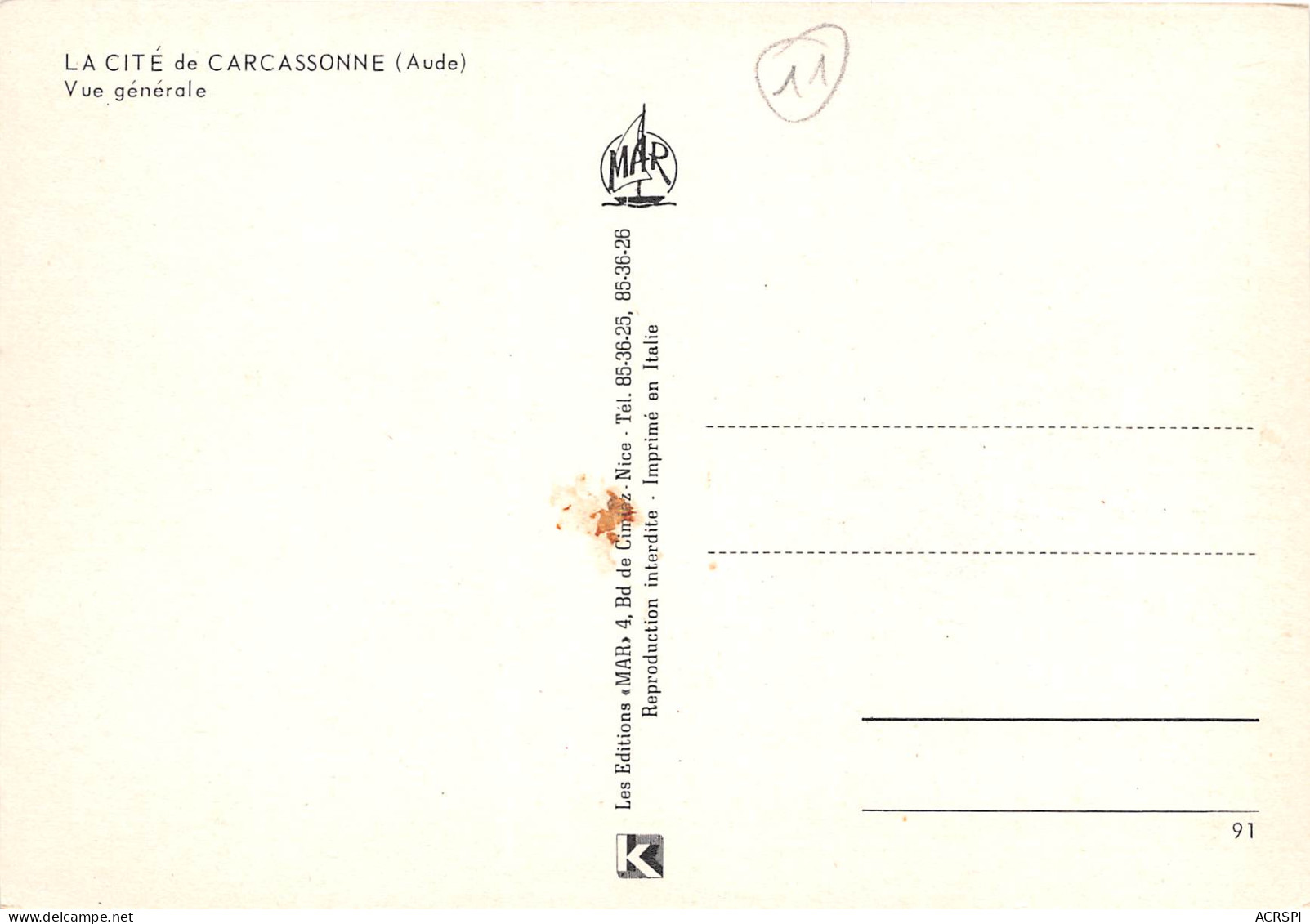 LA CITE DE CARCASSONNE Vue Generale 28(scan Recto-verso) MB2347 - Carcassonne