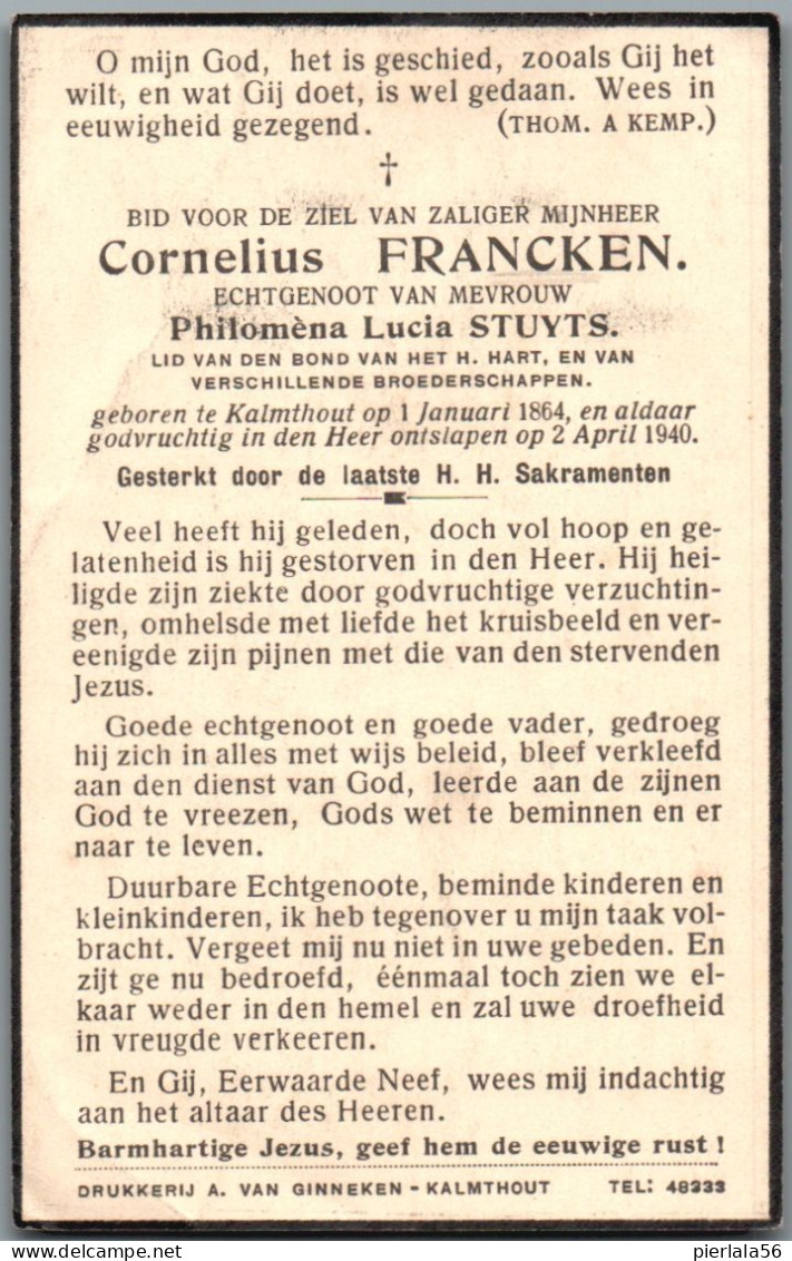 Bidprentje Kalmthout - Francken Cornelius (1864-1940) - Santini