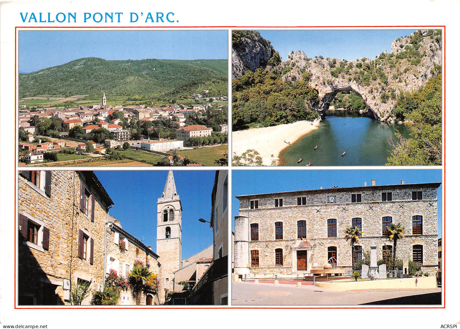 VALLON PONT D ARC Vue Generale Le Pont D Arc L EGLISE L HOTEL DE VILLE 14(scan Recto-verso) MB2361 - Vallon Pont D'Arc