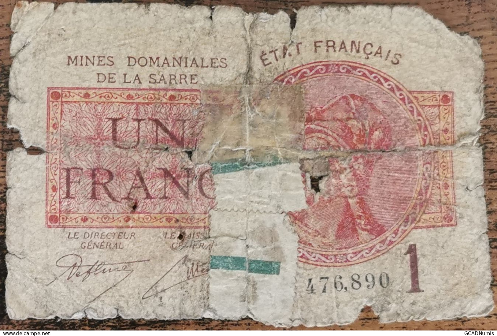 Billet De 1 Franc MINES DOMANIALES DE LA SARRE état Français A 476890  Cf Photos - 1947 Saarland