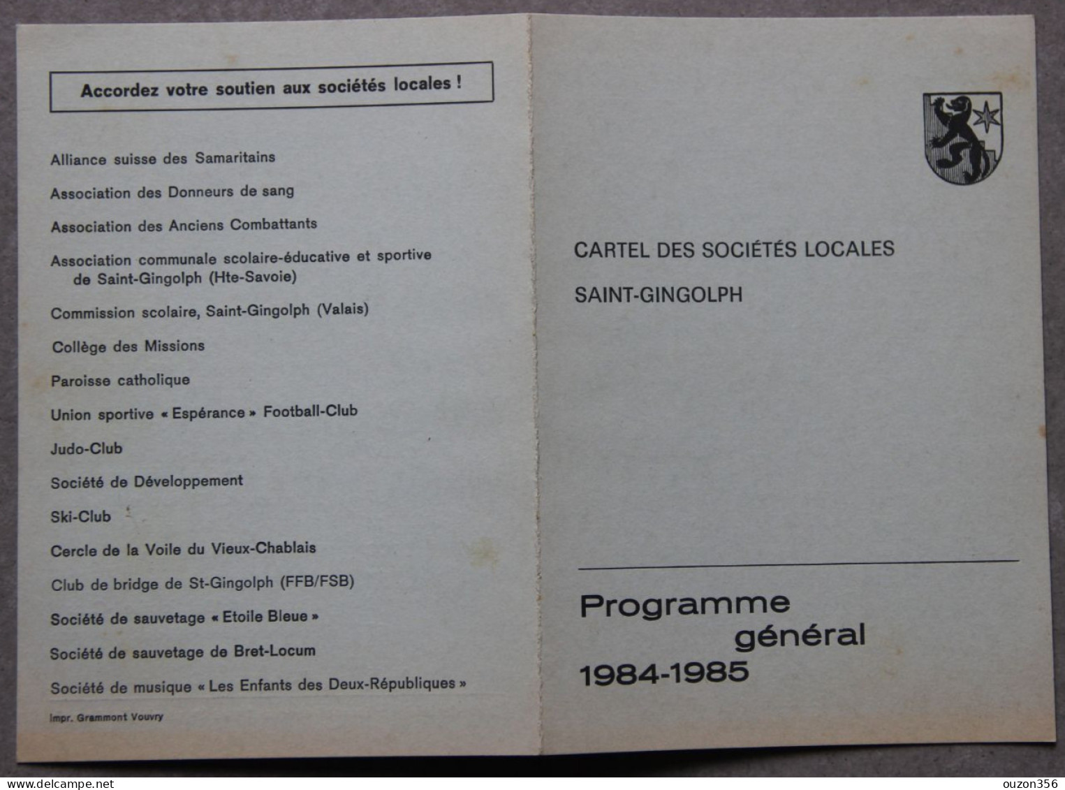 SAINT-GINGOLPH (Valais, Suisse, Haute-Savoie, France), Cartel Des Sociétés Locales, 1984-85 - Programmi