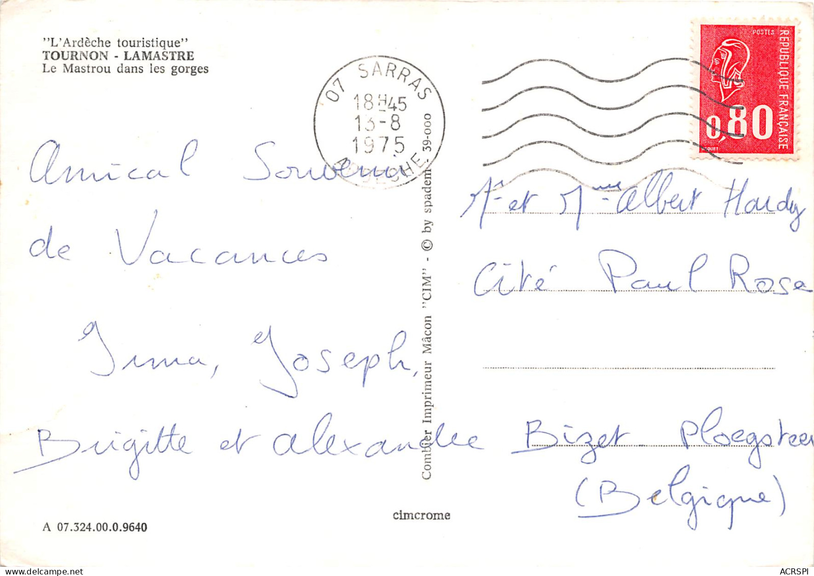 TOURNON LAMASTRE Le Mastrou Dans Les Gorges 20(scan Recto-verso) MB2371 - Tournon