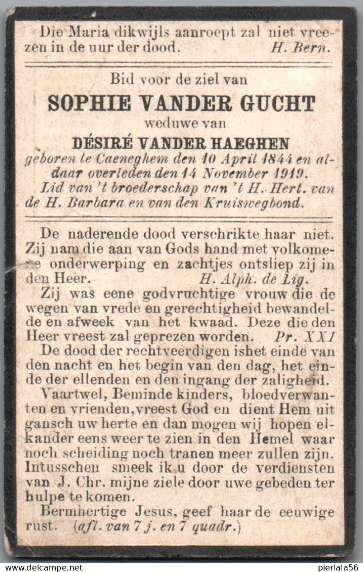 Bidprentje Kanegem - Vander Gucht Sophie (1844-1919) Scheurtje - Images Religieuses