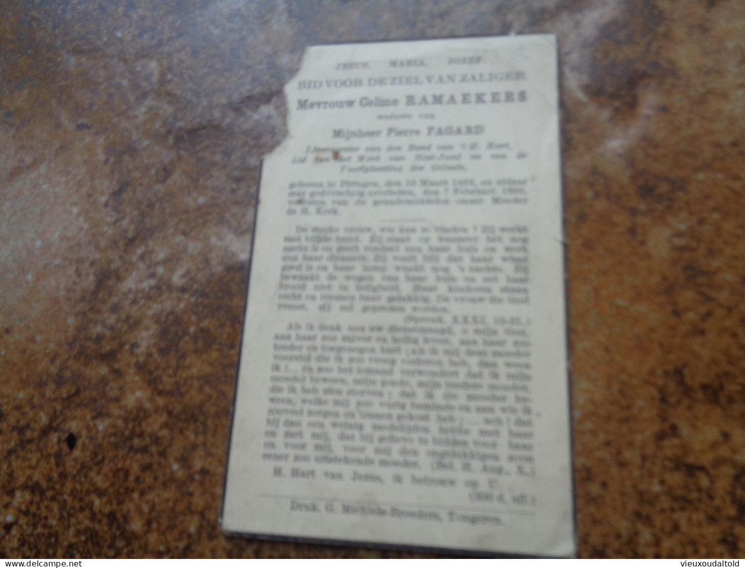 Doodsprentje/Bidprentje  Celine RAMAEKERS   Piringen 1883-1936  (Wwe Pierre FAGARD) - Godsdienst & Esoterisme