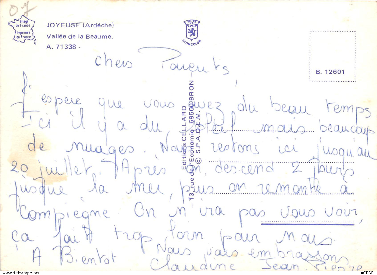 JOYEUSE Vallee De La Beaume 3(scan Recto-verso) MB2374 - Joyeuse
