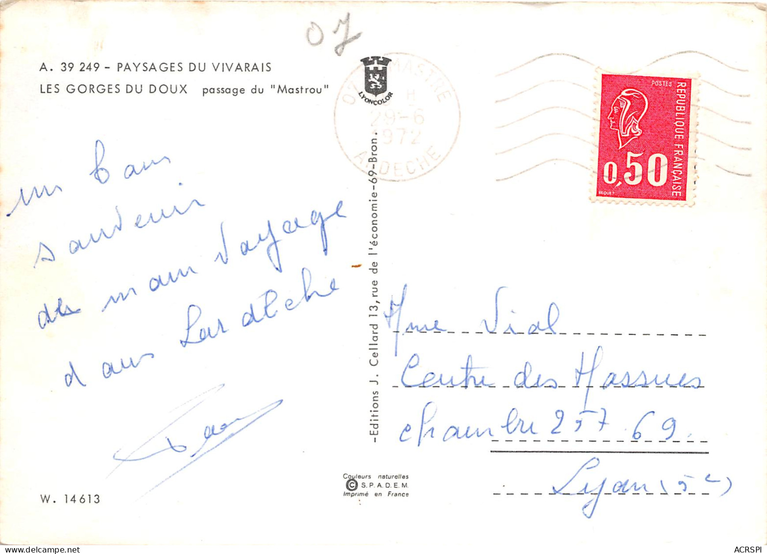 LES GORGES DU DOUX Passage Du Mastrou 19(scan Recto-verso) MB2375 - Autres & Non Classés