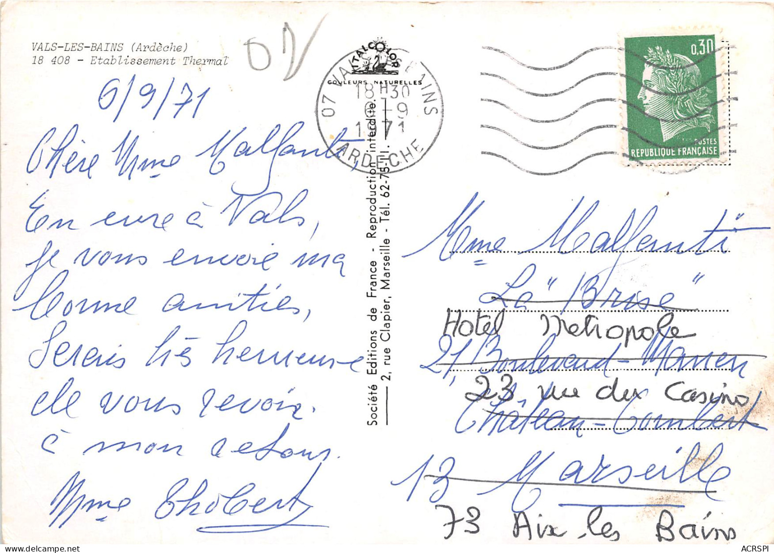 VALS LES BAINS Etablissement Thermal 20(scan Recto-verso) MB2375 - Vals Les Bains