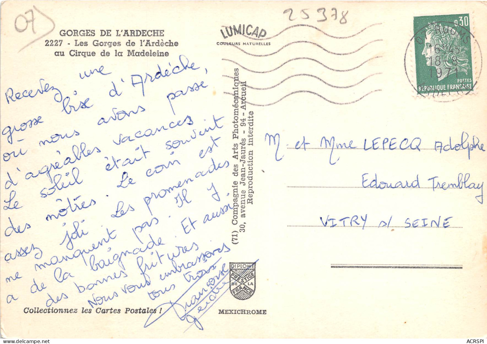 GORGES DE L ARDECHE Les Gorges De L Ardeche Au Cirque De La Madeleine 5(scan Recto-verso) MB2376 - Autres & Non Classés