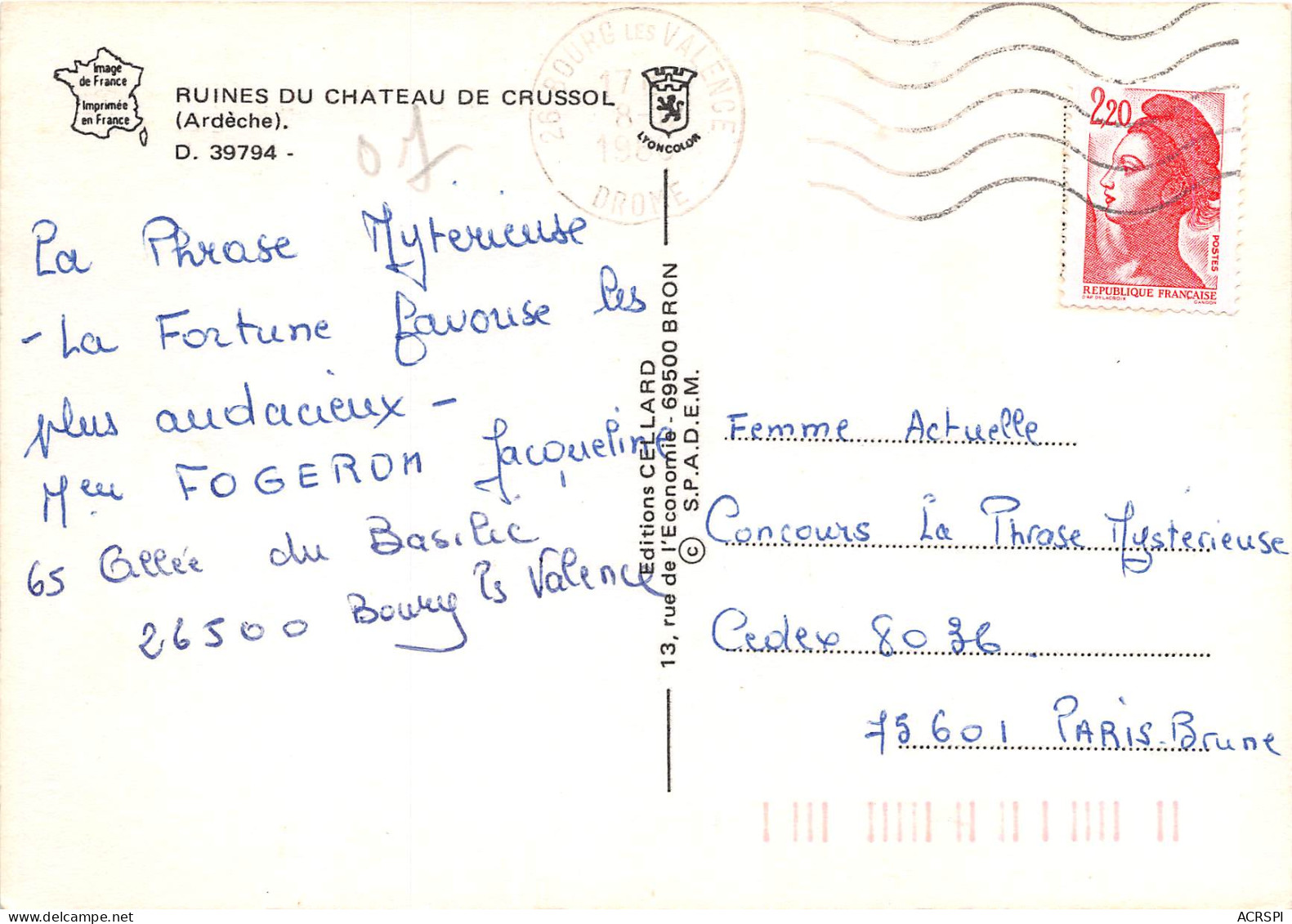 LES RUINES DE CRUSSOL 12(scan Recto-verso) MB2376 - Autres & Non Classés