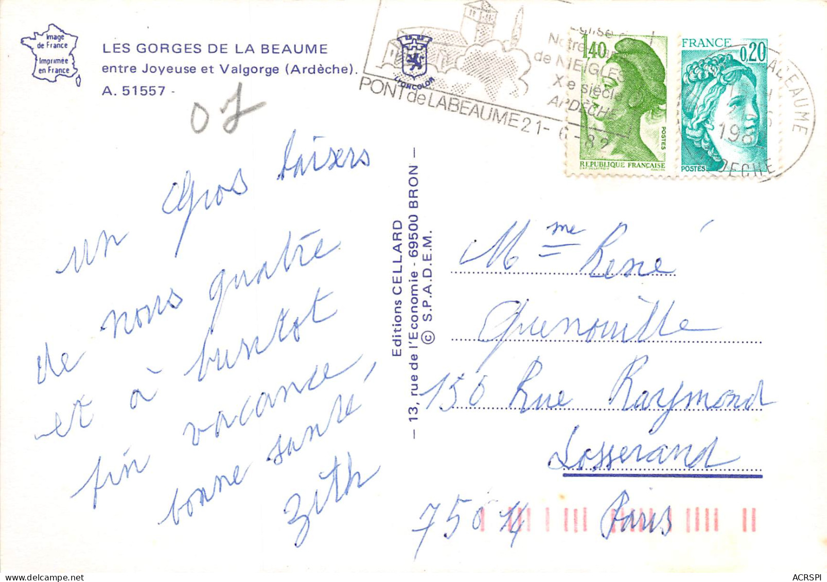 LES GORGES DE LA BEAUME Entre Joyeuse Et Valgorge 16(scan Recto-verso) MB2376 - Sonstige & Ohne Zuordnung
