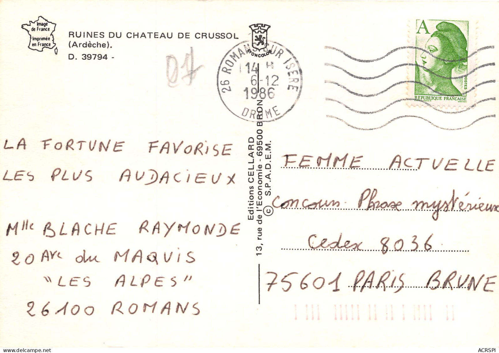 LES RUINES DU CHATEAU DE CRUSSOL 17(scan Recto-verso) MB2376 - Autres & Non Classés