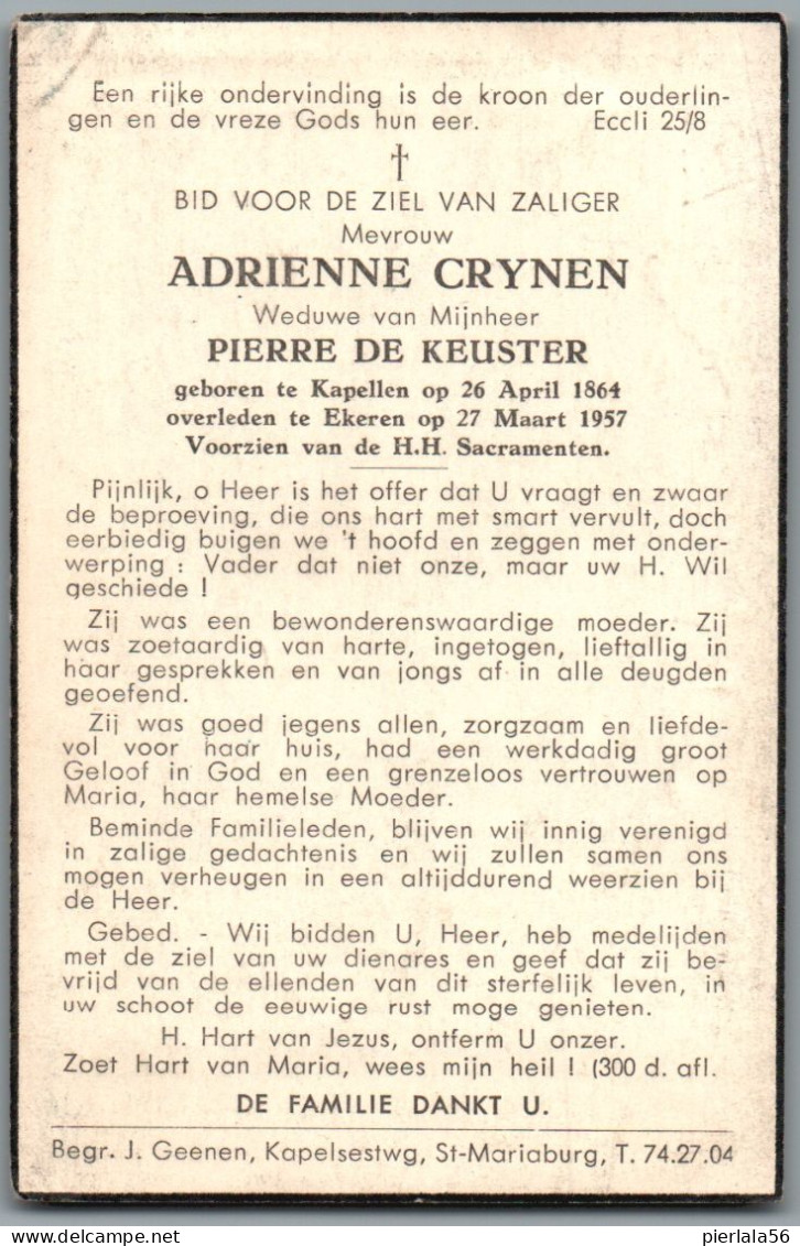 Bidprentje Kapellen - Crynen Adrienne (1864-1957) - Images Religieuses