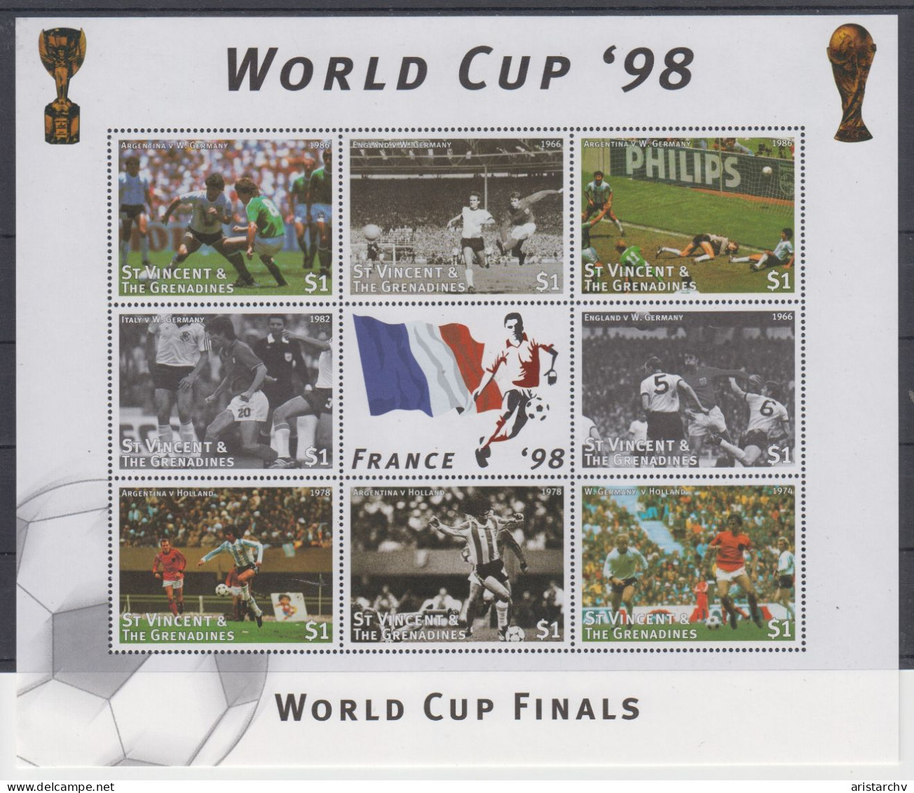 ST. VINCENT GRENADINES 1998 FOOTBALL WORLD CUP 4 S/SHEETS 4 SHEETLETS AND 6 STAMPS - 1998 – Francia