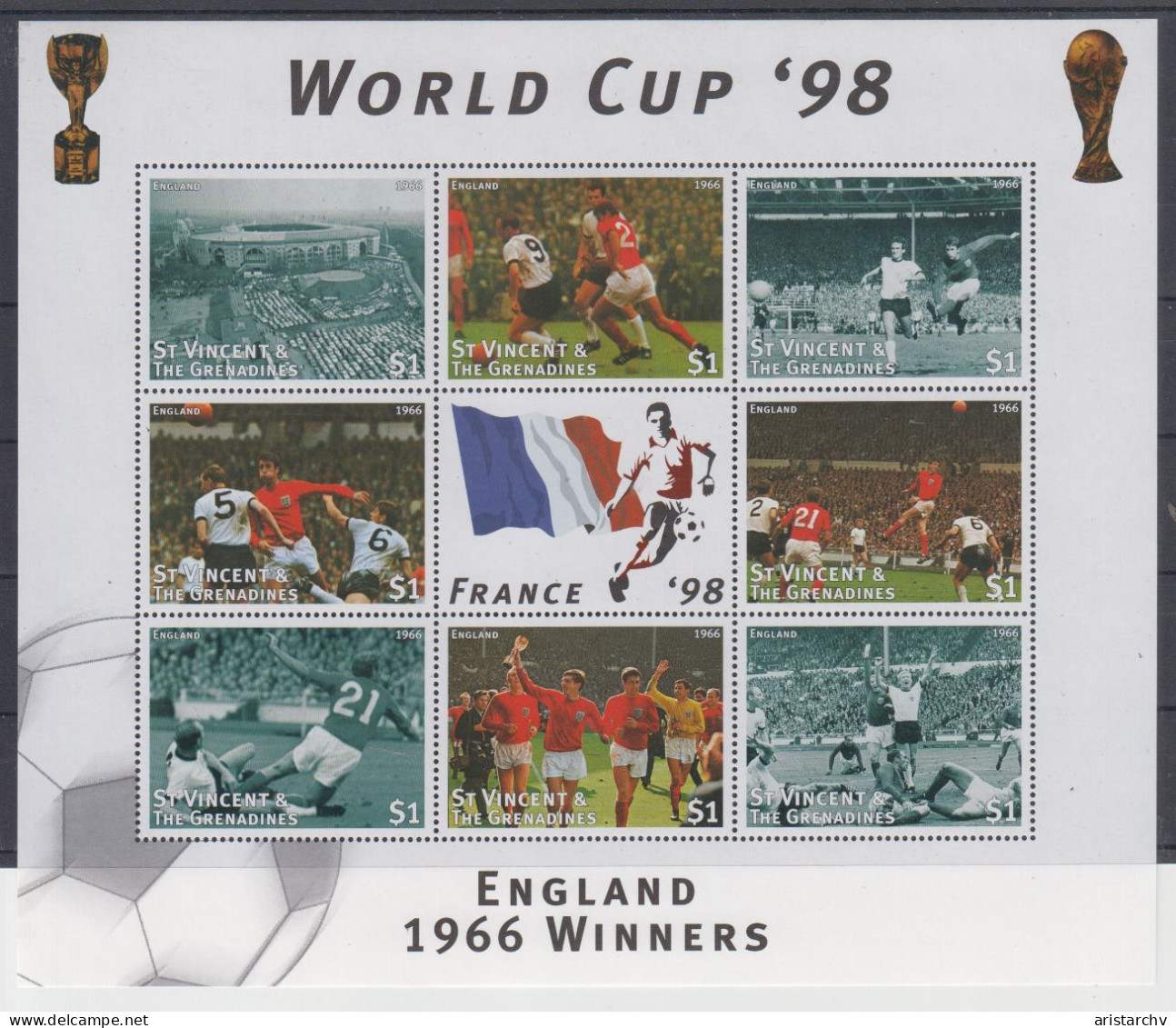 ST. VINCENT GRENADINES 1998 FOOTBALL WORLD CUP 4 S/SHEETS 4 SHEETLETS AND 6 STAMPS