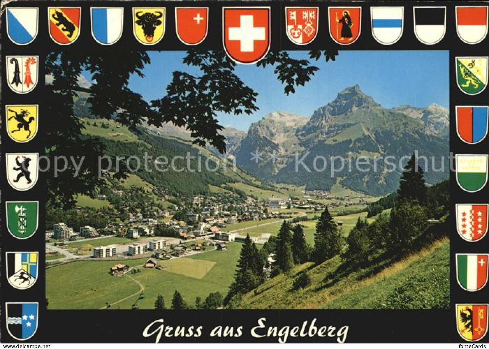 12502484 Engelberg OW Panorama Sommer Und Winterkurort Mit Hahnen Wappen Engelbe - Sonstige & Ohne Zuordnung