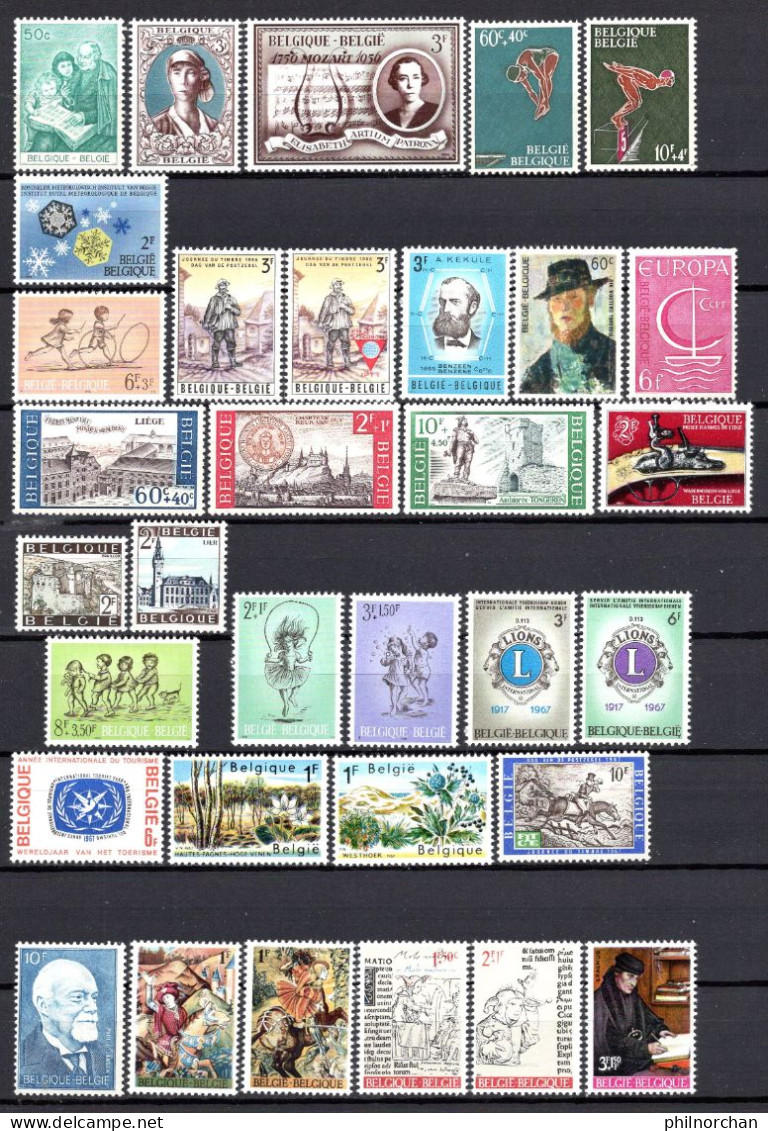 Belgique 1965 à 1971 Neufs** TB 90 Timbres Différents  6,50  €    (cote 40,35 €, 90 Valeurs) - Unused Stamps