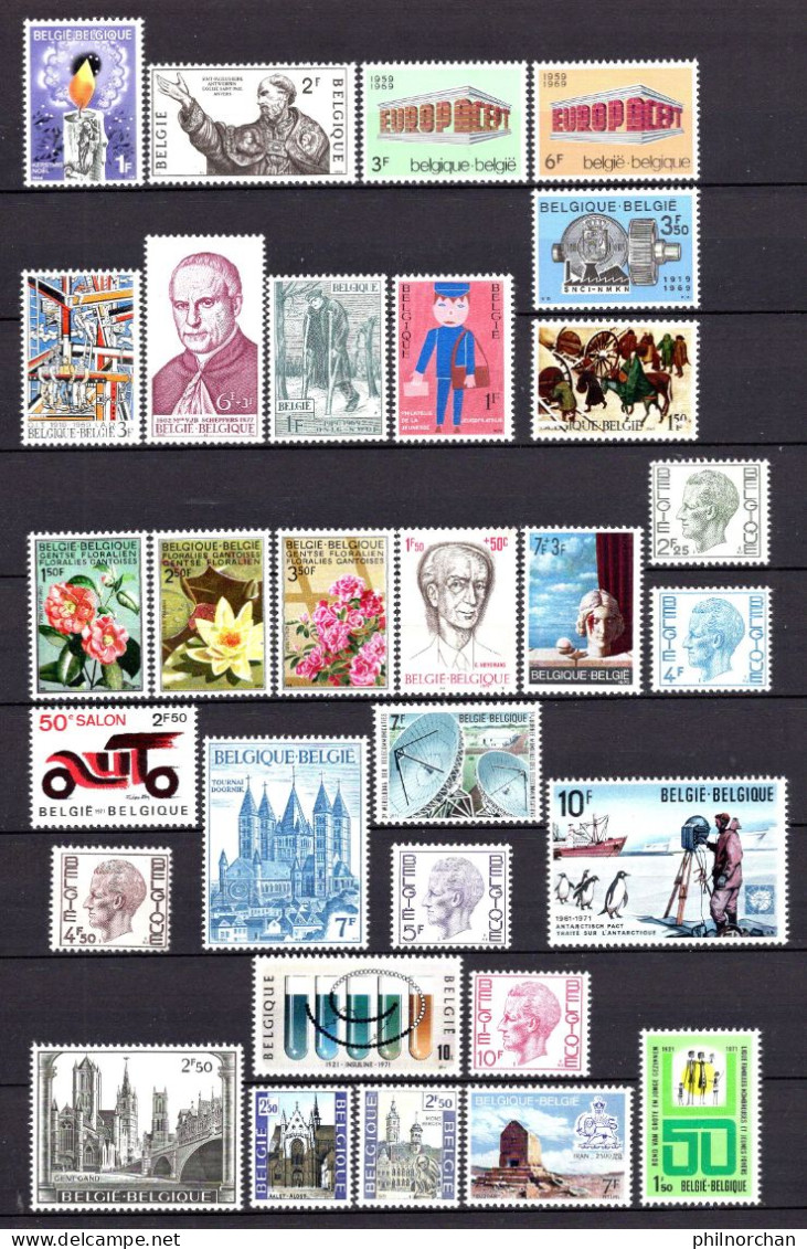 Belgique 1965 à 1971 Neufs** TB 90 Timbres Différents  6,50  €    (cote 40,35 €, 90 Valeurs) - Unused Stamps