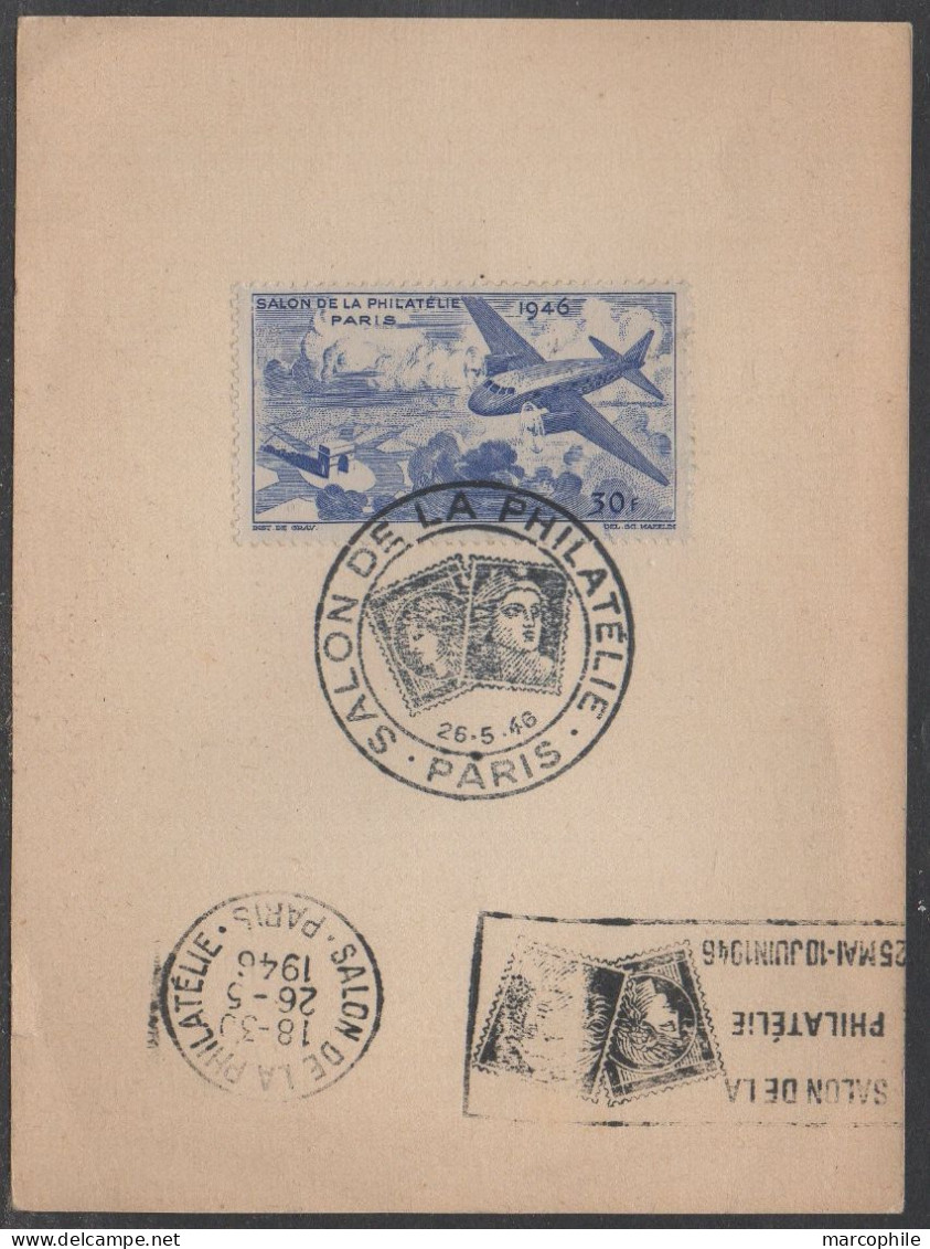 ERINNOPHILIE - SALON DE LA PHILATELIE PARIS / 1946 VIGNETTE & OBLITERATION SUR DOCUMENT  (ref 8283) - Briefmarkenmessen