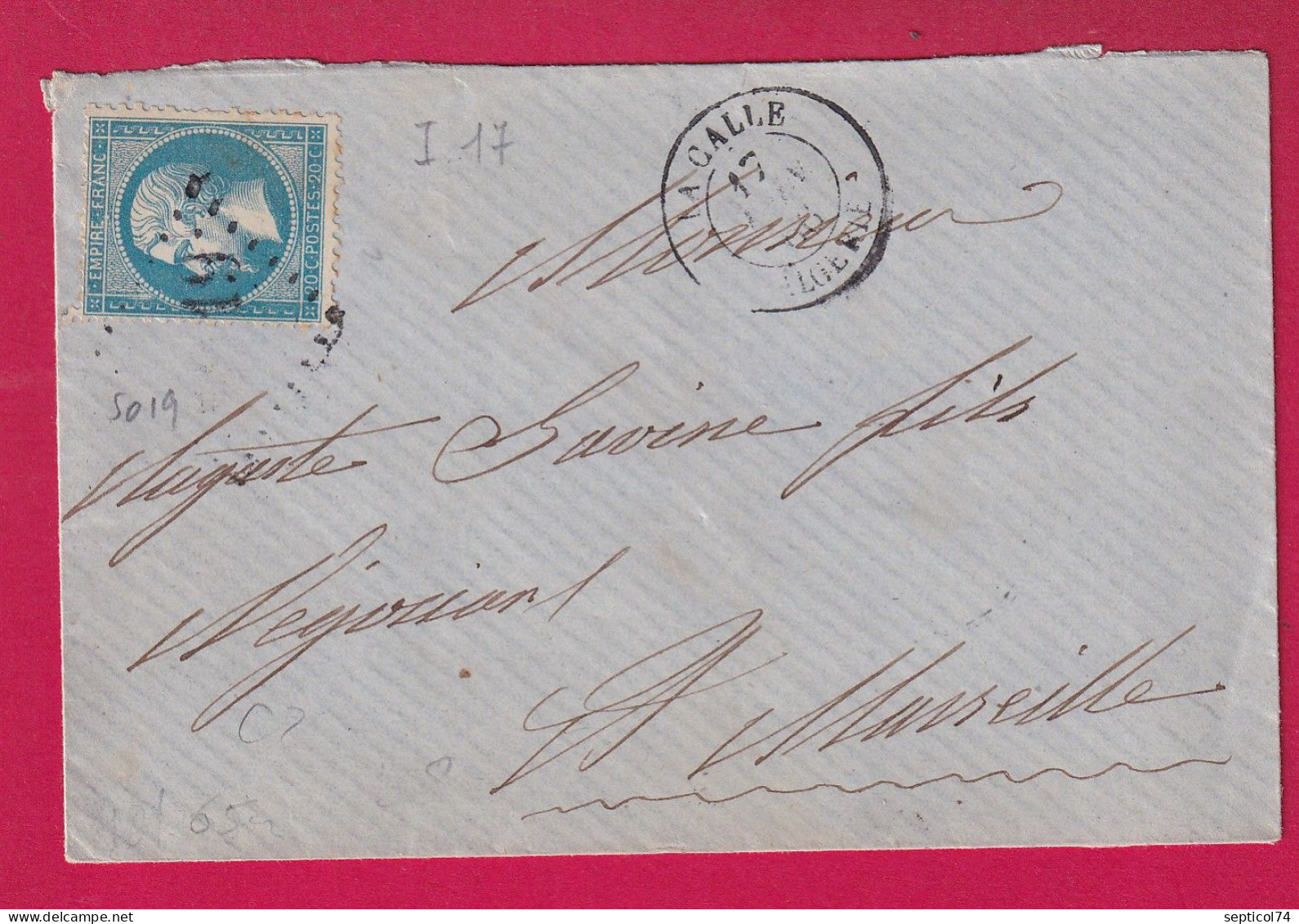 N°22 GC 2019 LA CALLE ALGERIE CAD TYPE 15 INDICE 17 POUR MARSEILLE LETTRE - 1849-1876: Klassik