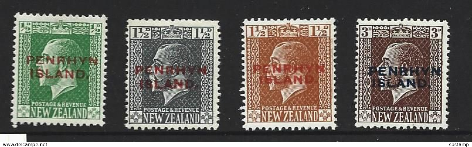 Penrhyn Island 1917 - 1920 Overprints On KGV Perf. 14 X 15 Narrow Setting Set Of 4 FM , 3 Are MLH - Penrhyn