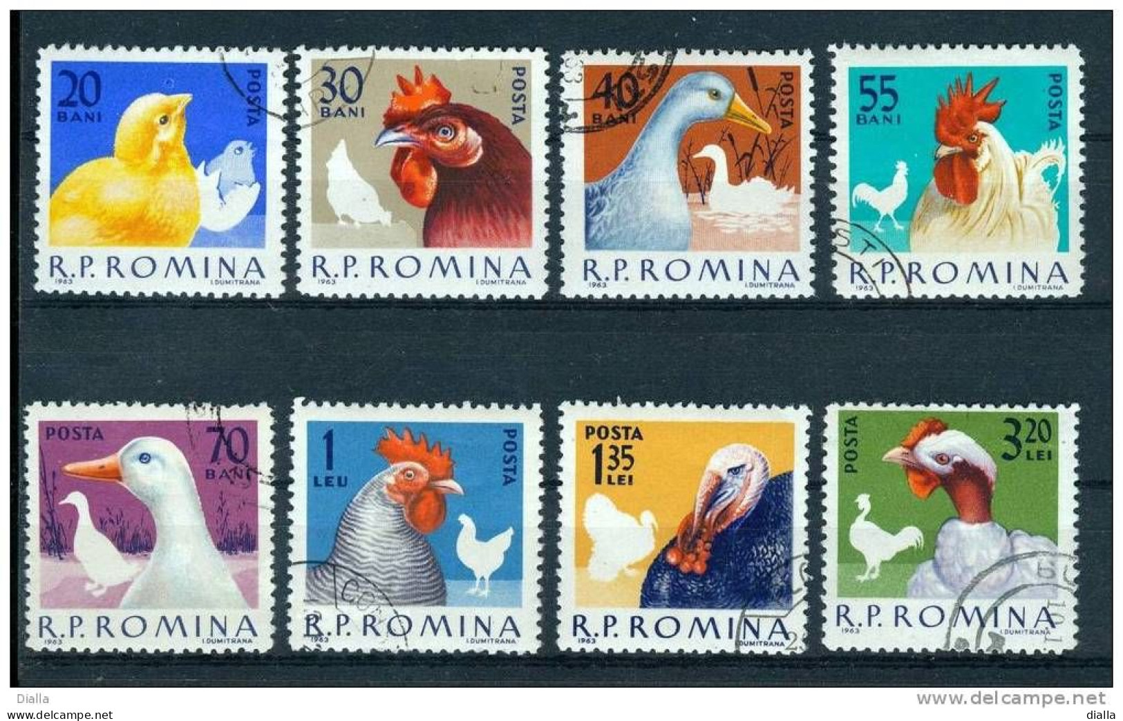 Roumanie '63 Y&T 1908/15, Rooster Poultry Yard Birds, Coq Oiseaux Basse-cour, Série Complète Oblit. - Boerderij