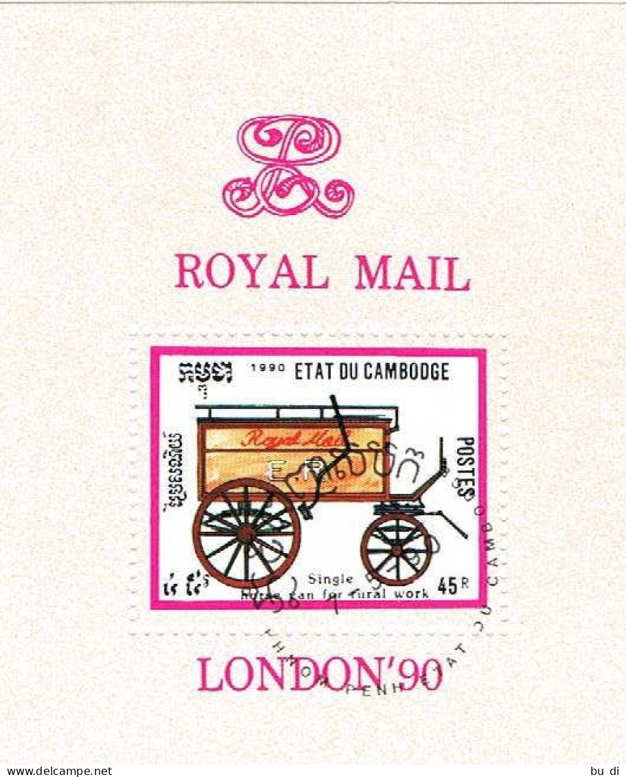 Kambodscha 1990 Block 172 - Briefmarkenausstellung London 1990 - Post - Kutsche, Stagecoach - Cambogia