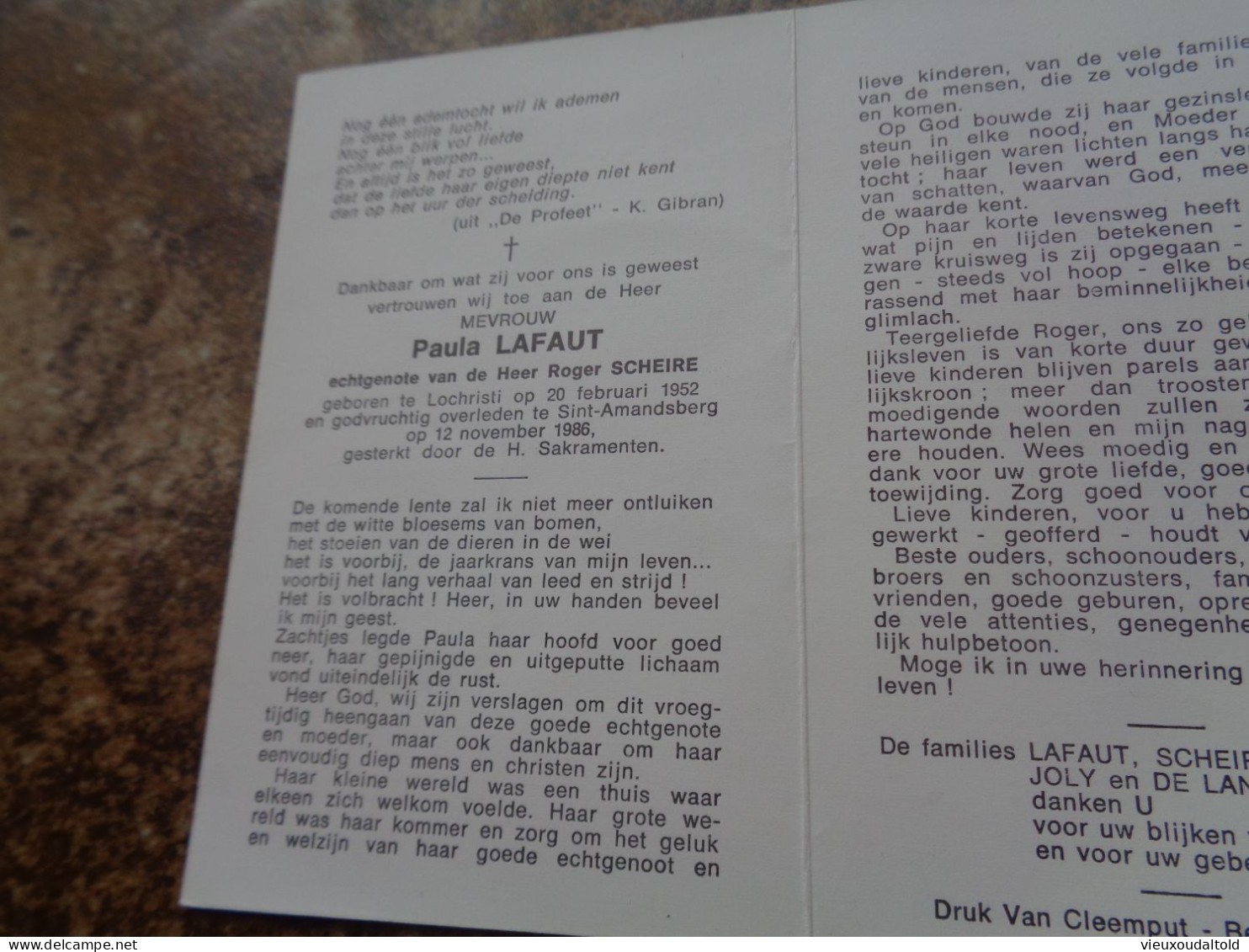 Doodsprentje/Bidprentje  Paula LAFAUT   Lochristi 1952-1986 St Amandsberg (Echtg Scheire) - Religion & Esotérisme