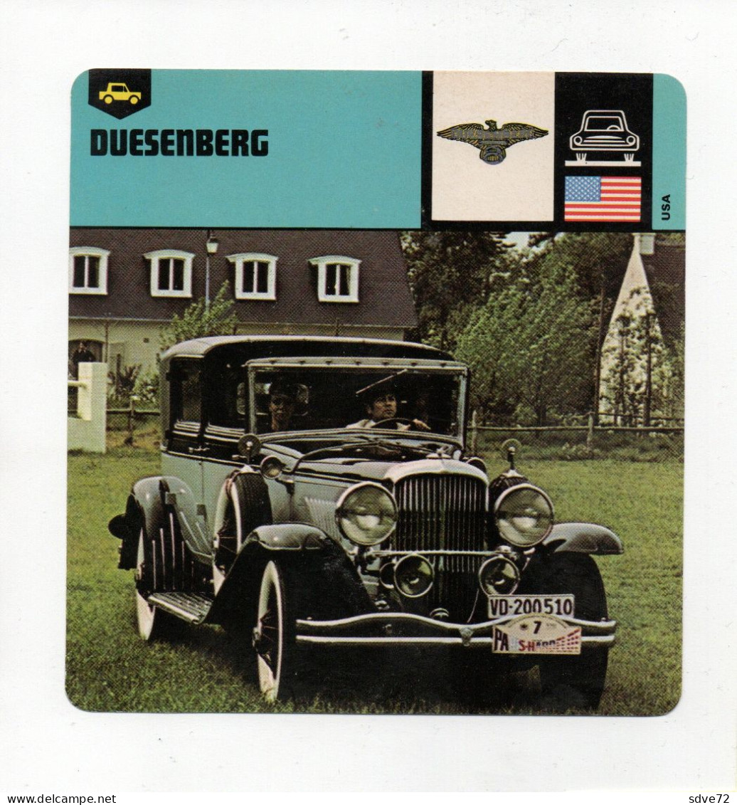 FICHE AUTOMOBILE - DUESENBERG - Auto's