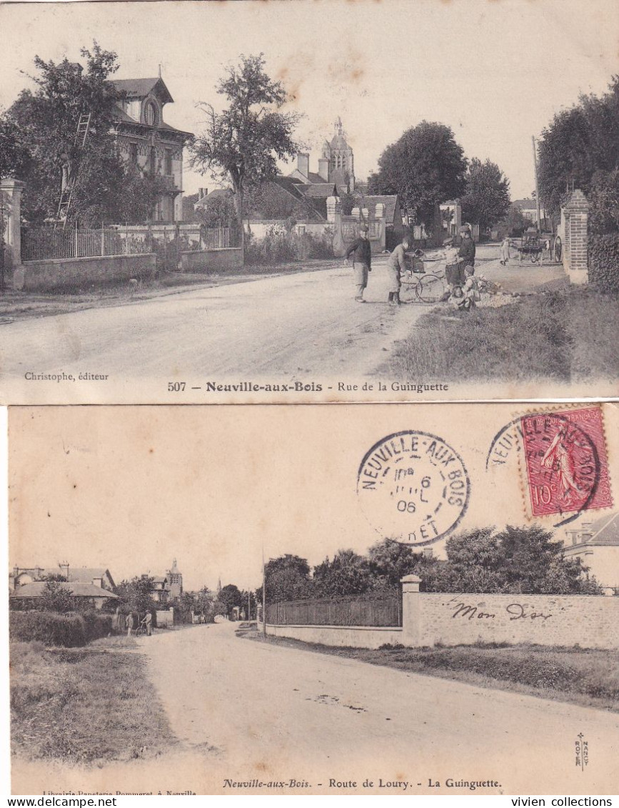 Neuville Aux Bois (45 Loiret) 2 Cartes Rue De La Guinguette Et Route De Loury édit. Christophe 507 Et Pommeret Circulées - Other & Unclassified