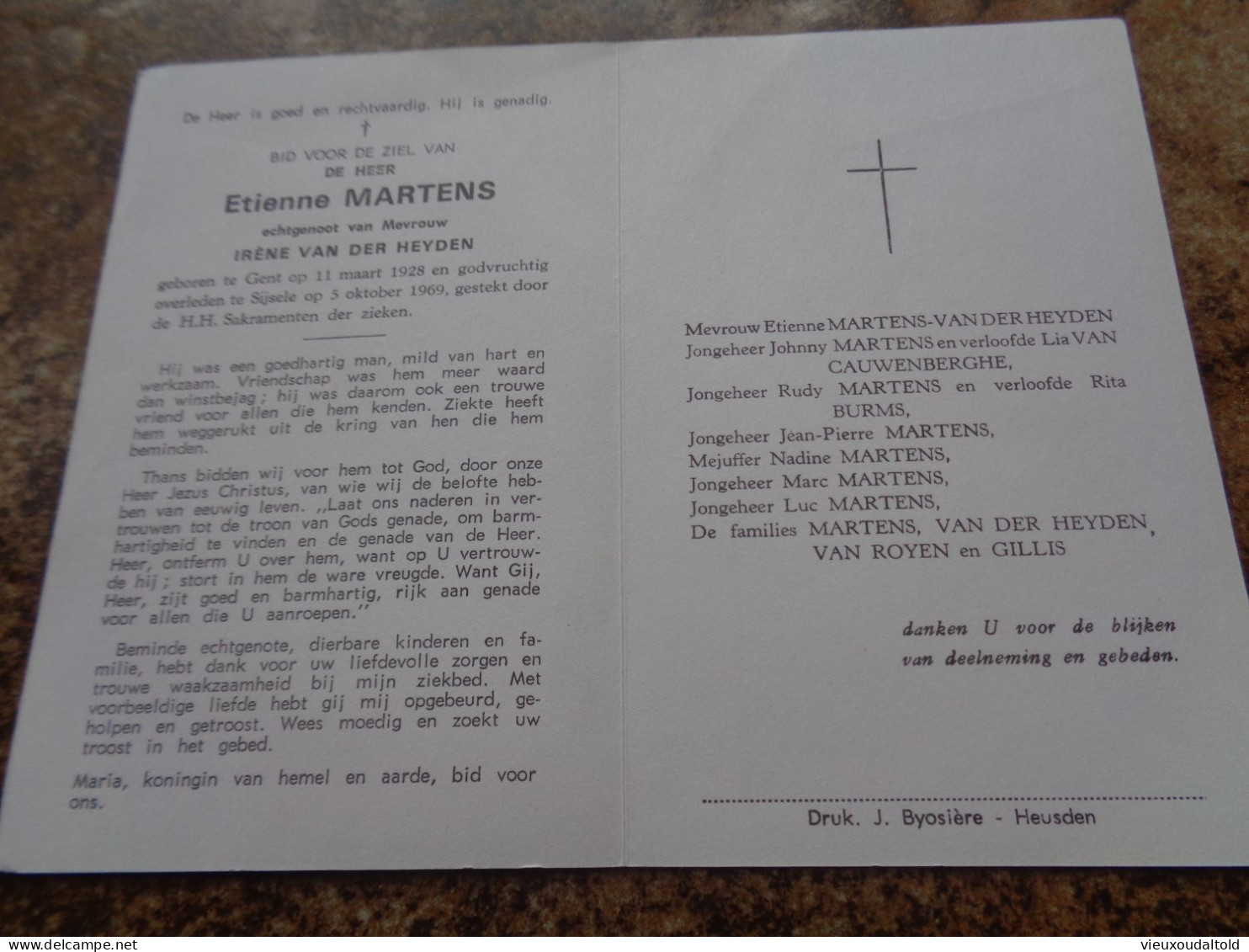 Doodsprentje/Bidprentje  Etienne MARTENS   Gent 1928-1969 Sijsele  (Echtg Irène VAN DER HEYDEN) - Religion & Esotérisme