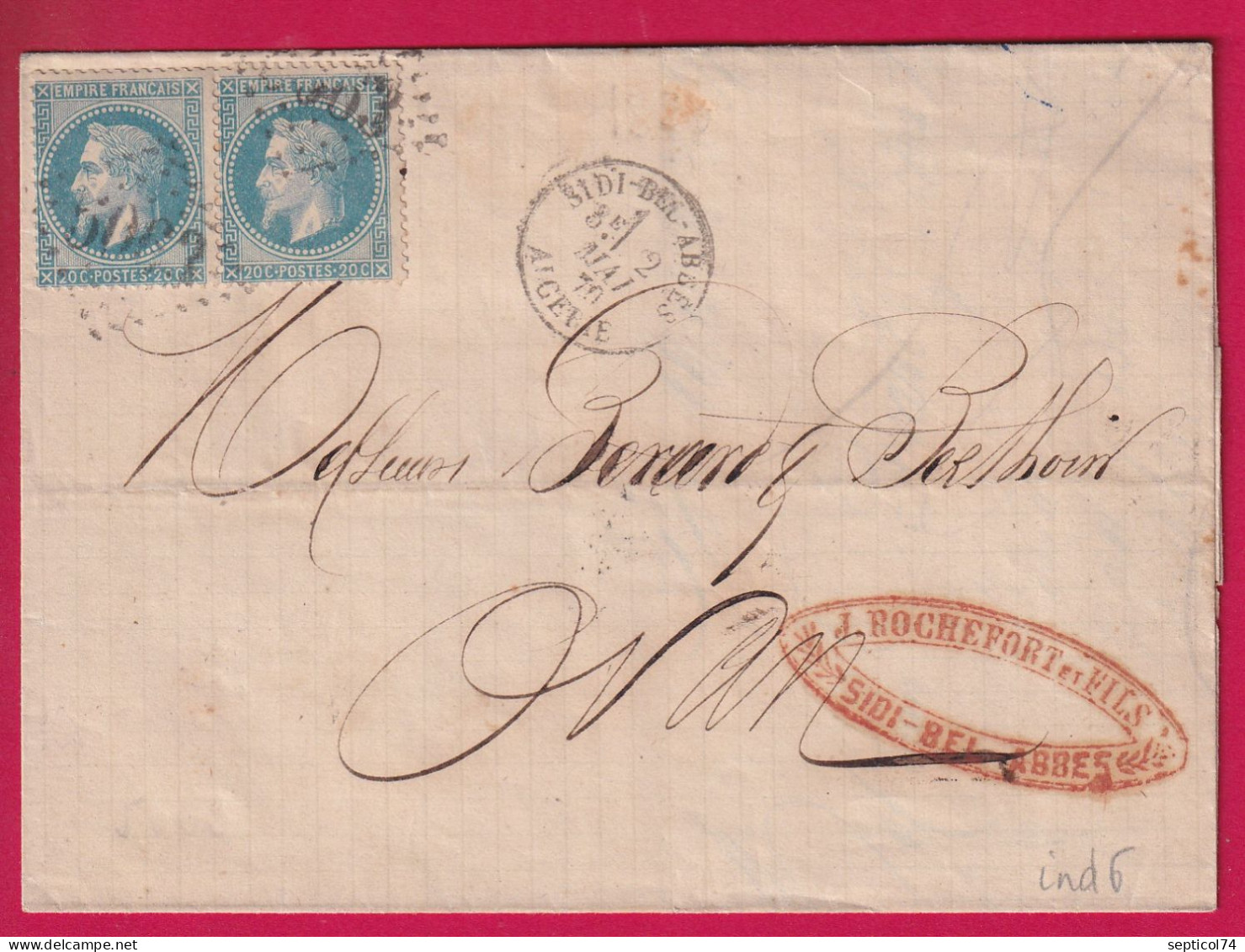 N°29 PAIRE GC 5063 SIDI BEL ABBES ALGERIE POUR OTAN LETTRE - 1849-1876: Periodo Classico