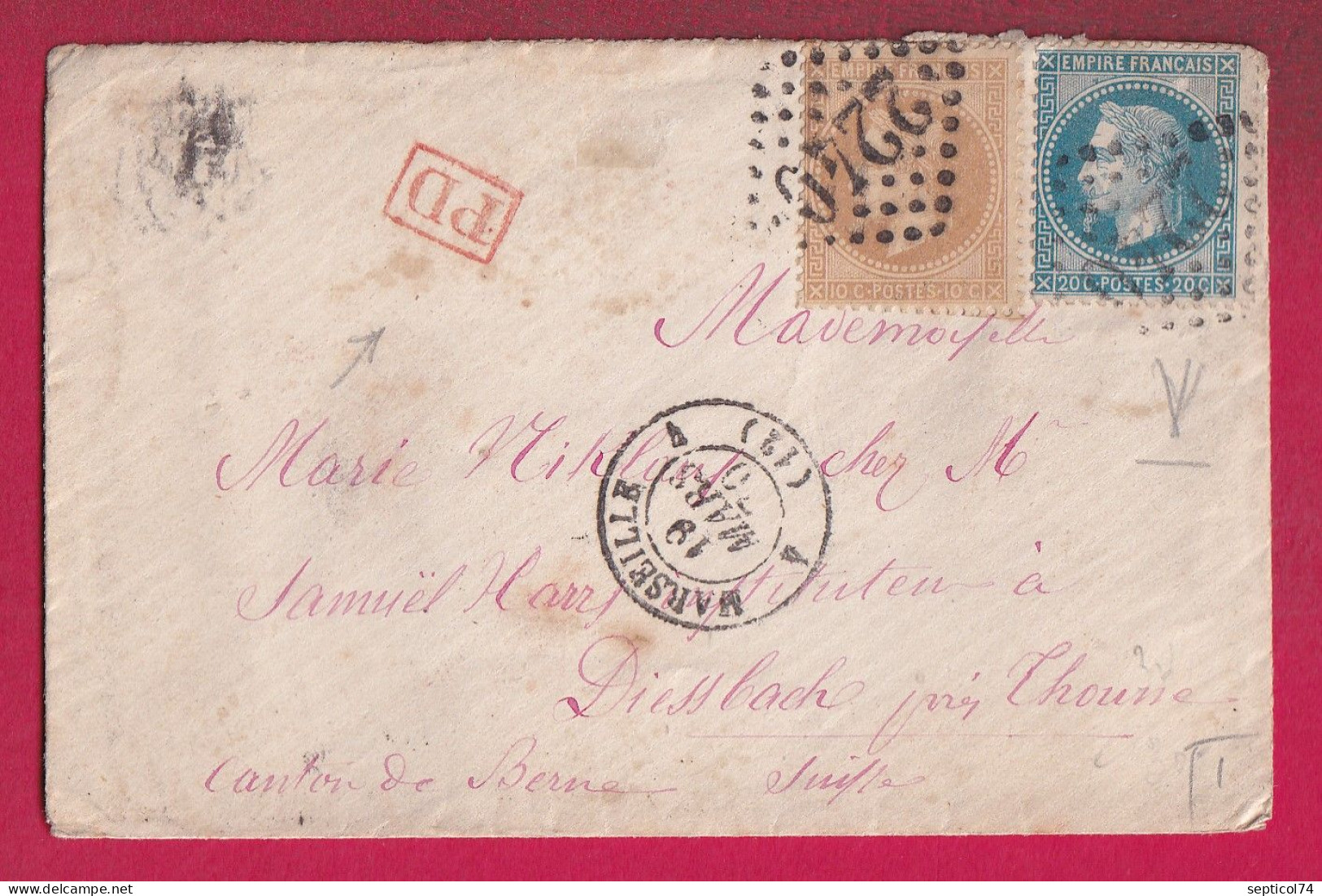 N°28 29 GC 2240 MARSEILLE BUREAU 4 POUR DIESSBACH SUISSE LETTRE - 1849-1876: Klassik