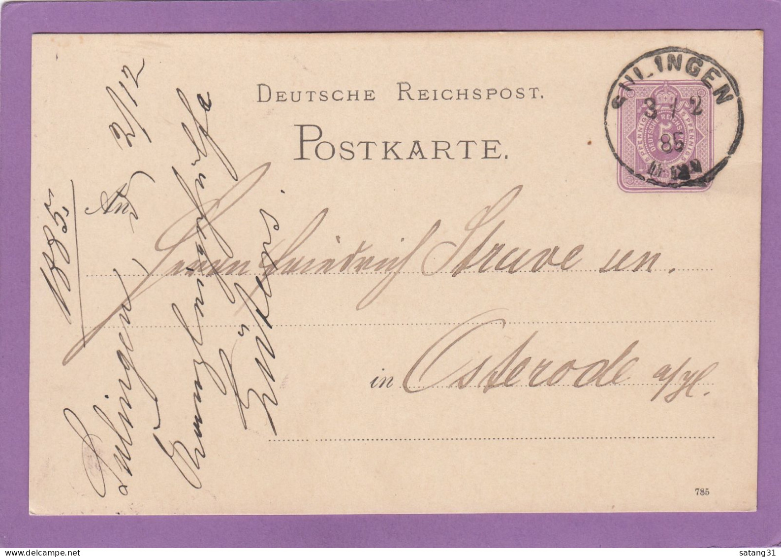 GANZSACHE MIT STEMPEL " SULINGEN ". - Cartes Postales